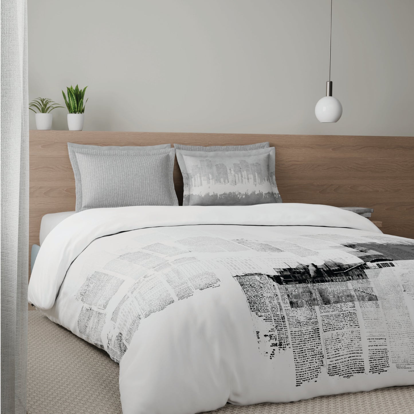 Spaces Riviera 100% Cotton 200 TC Percale Abstract Design Permium Large Bedsheet with 4 Pillow Covers, Bright White