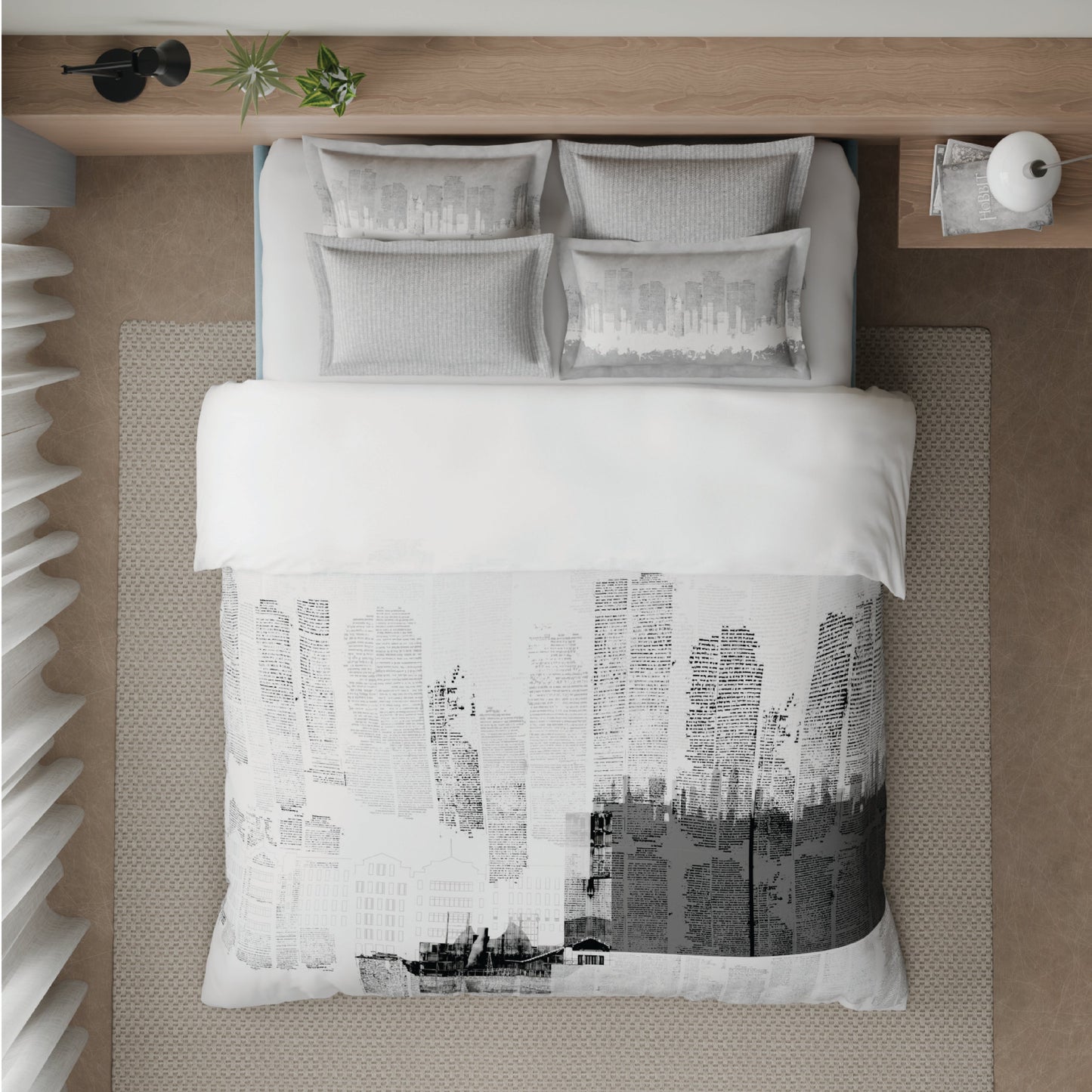 Spaces Riviera 100% Cotton 200 TC Percale Abstract Design Permium Large Bedsheet with 4 Pillow Covers, Bright White