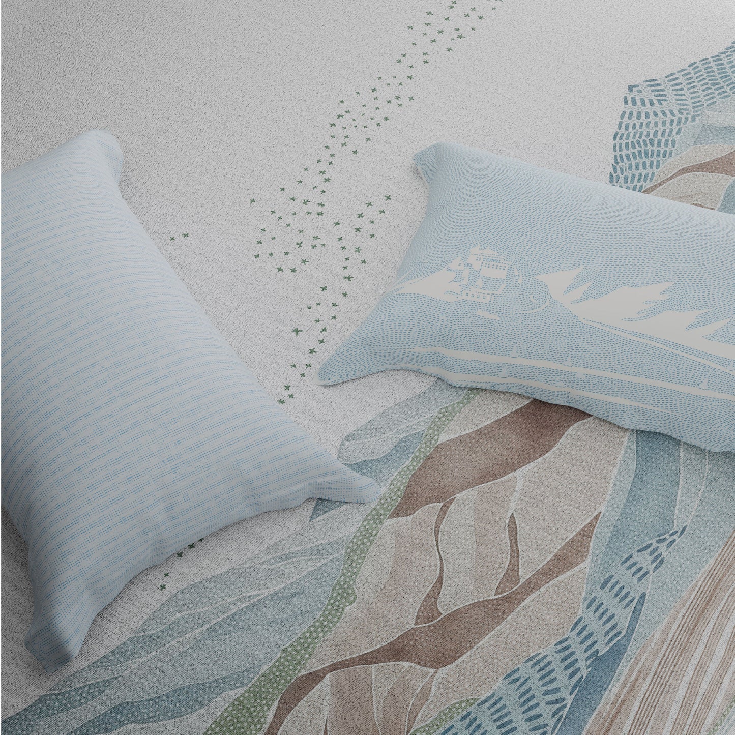 Spaces Riviera 100% Cotton 200 TC Percale Abstract Design Permium Large Bedsheet with 4 Pillow Covers, Light Green