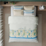 Spaces Riviera 100% Cotton 200 TC Percale Abstract Design Permium Large Bedsheet with 4 Pillow Covers, Light Blue
