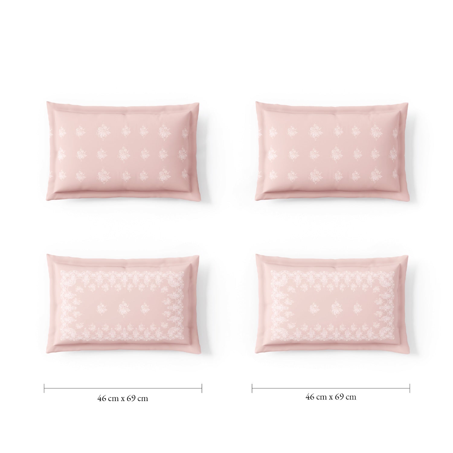 Spaces Meraki Forever Laces 100% Cotton 300 TC Sateen Ornate Design Permium Large Bedsheet with 4 Pillow Covers, Light Pink