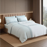 Spaces Meraki Forever Laces 100% Cotton 300 TC Sateen Ornate Design Permium Large Bedsheet with 4 Pillow Covers, Light Blue
