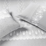Spaces Meraki Forever Laces 100% Cotton 300 TC Sateen Ornate Design Permium Large Bedsheet with 4 Pillow Covers, Nimbus Cloud