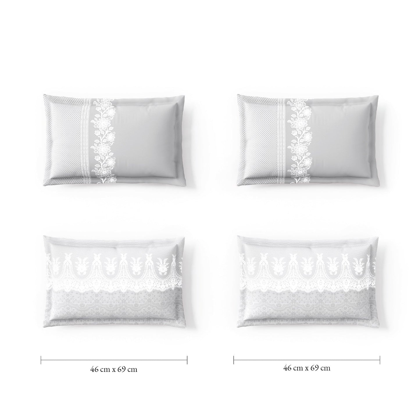 Spaces Meraki Forever Laces 100% Cotton 300 TC Sateen Ornate Design Permium Large Bedsheet with 4 Pillow Covers, Nimbus Cloud