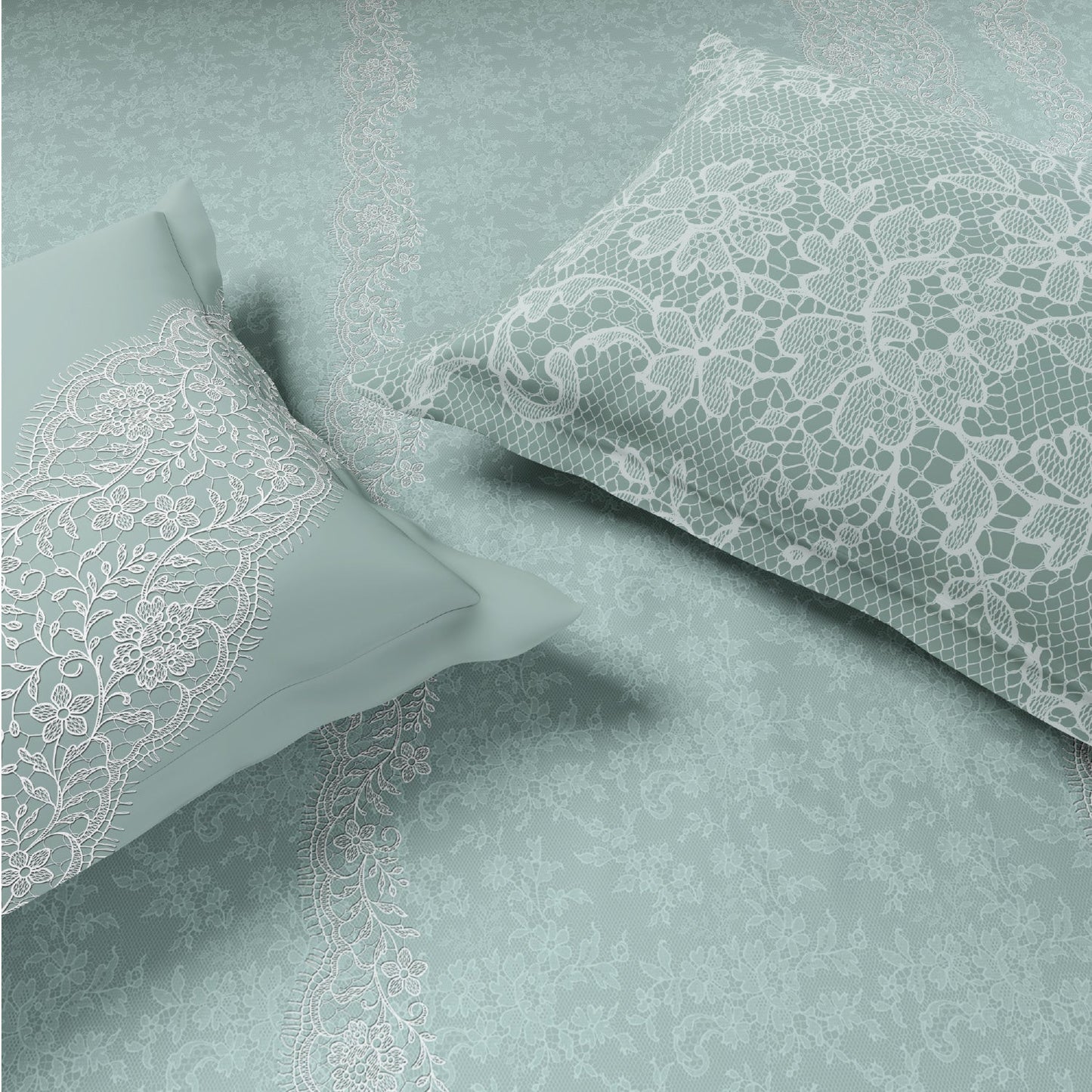 Spaces Meraki Forever Laces 100% Cotton 300 TC Sateen Ornate Design Permium Large Bedsheet with 4 Pillow Covers, Light Grey