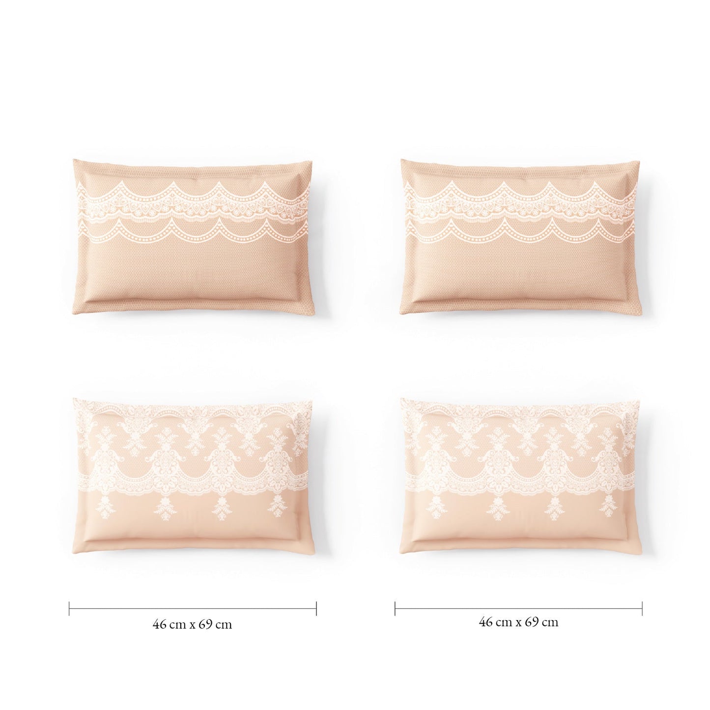 Spaces Meraki Forever Laces 100% Cotton 300 TC Sateen Ornate Design Permium Large Bedsheet with 4 Pillow Covers, Light Blush