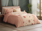 Spaces Meraki Blooms of India 100% Cotton 300 TC Sateen Floral Print Permium Large Bedsheet with 4 Pillow Covers, Light Taupe