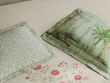 Spaces Meraki Blooms of India 100% Cotton 300 TC Sateen Floral Print Permium Large Bedsheet with 4 Pillow Covers, Star White