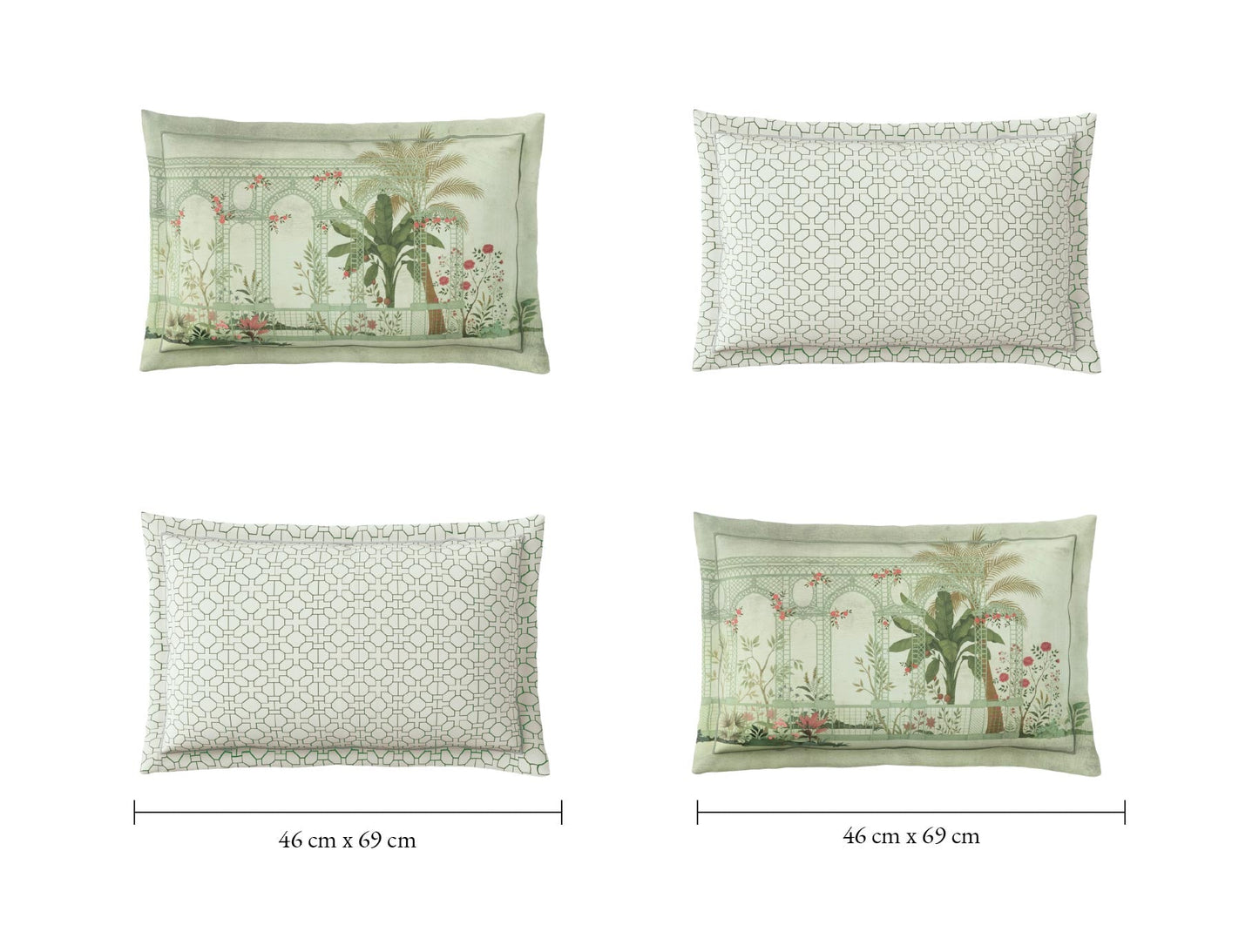 Spaces Meraki Blooms of India 100% Cotton 300 TC Sateen Floral Print Permium Large Bedsheet with 4 Pillow Covers, Star White