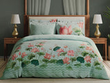 Spaces Meraki Blooms of India 100% Cotton 300 TC Sateen Floral Print Permium Large Bedsheet with 4 Pillow Covers, Light Aqua