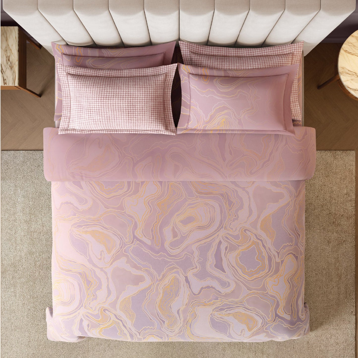 Spaces Nora Luminous Reverie Abstract Permium Large Bedsheet with 4 Pillow Covers, Light Pink