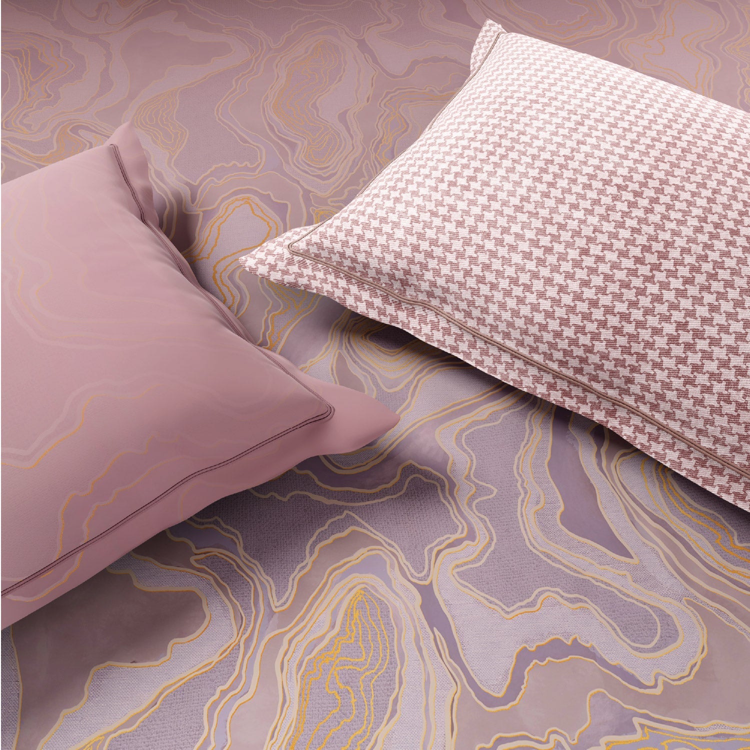 Spaces Nora Luminous Reverie 100% Egyptain Cotton 350 TC Sateen Abstract Permium Large Bedsheet with 4 Pillow Covers, Light Pink