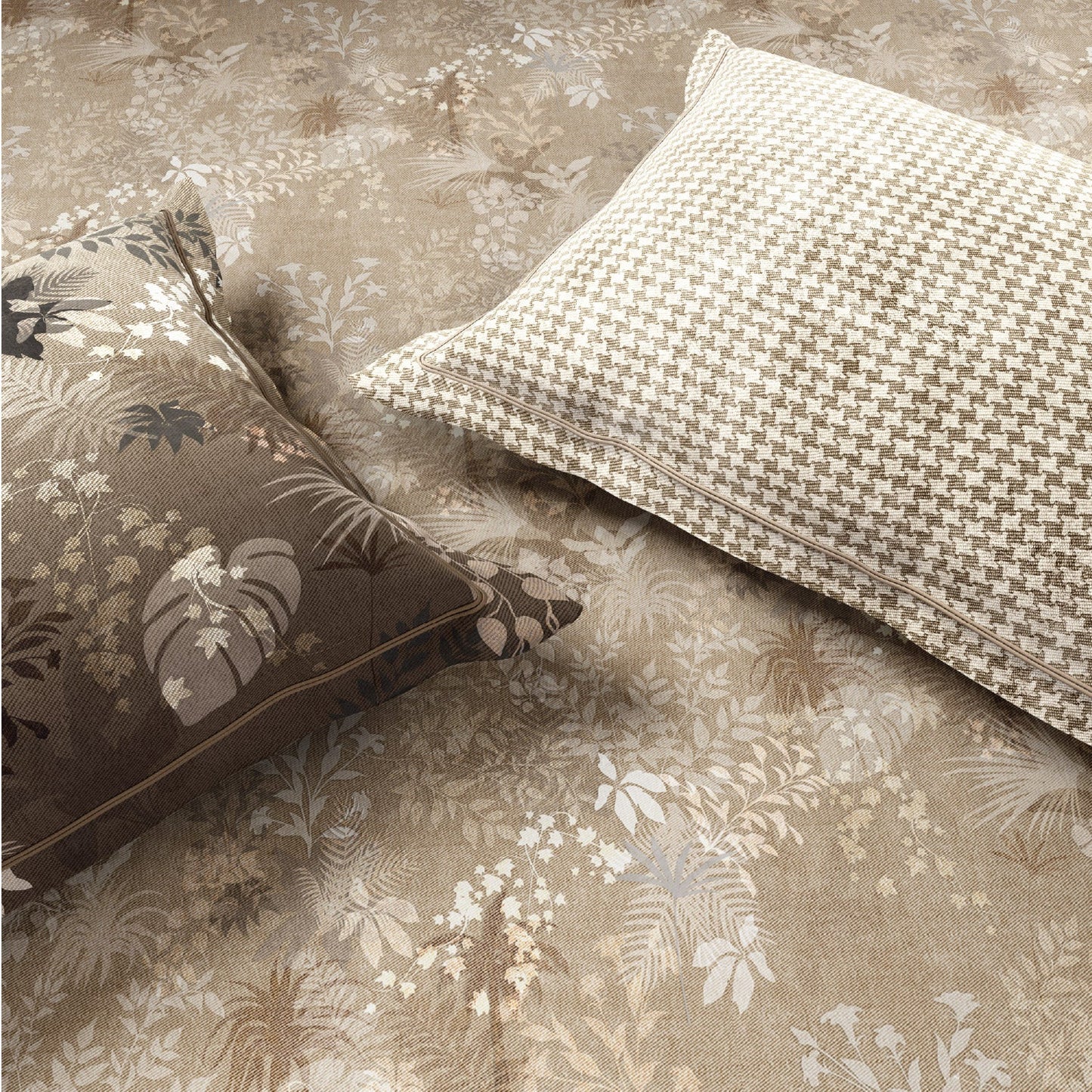 Spaces Nora Luminous Reverie Abstract Permium Large Bedsheet with 4 Pillow Covers, Light Taupe