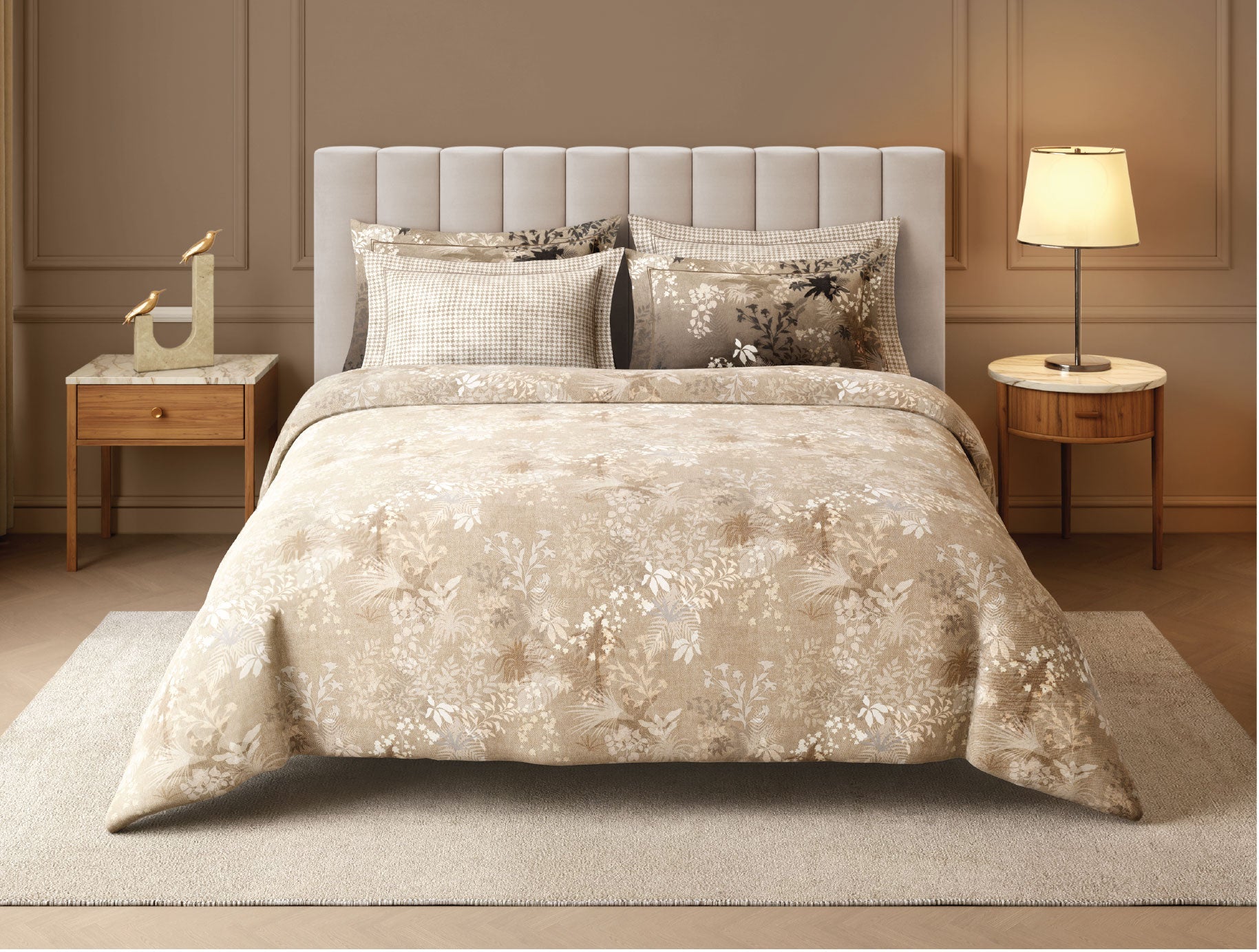 Spaces Nora Luminous Reverie Abstract Permium Large Bedsheet with 4 Pillow Covers, Light Taupe