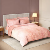 Spaces Nora Luminous Reverie 100% Egyptain Cotton 350 TC Sateen Geometric Permium Large Bedsheet with 4 Pillow Covers, Light Blush