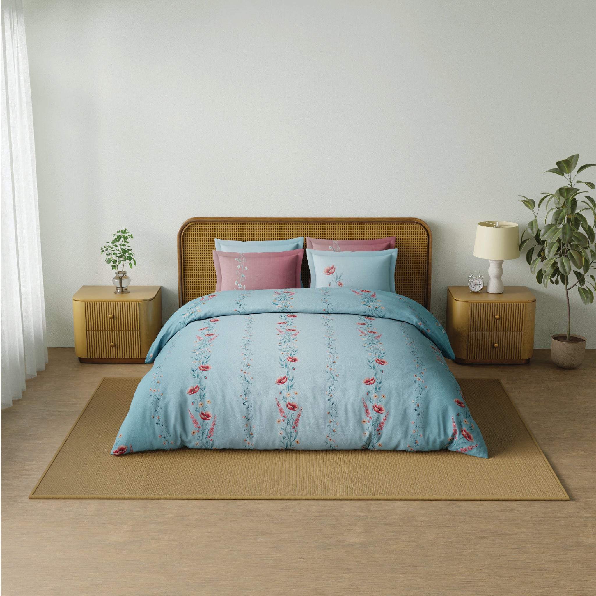 Spaces Riviera 100% Cotton 200 TC Percale Abstract Design Permium Large Bedsheet with 4 Pillow Covers, Strawberry Cream