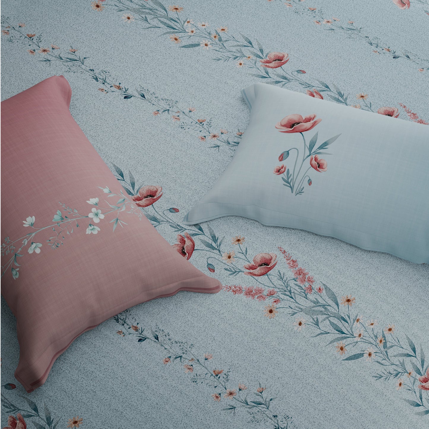 Spaces Riviera 100% Cotton 200 TC Percale Abstract Design Permium Large Bedsheet with 4 Pillow Covers, Strawberry Cream