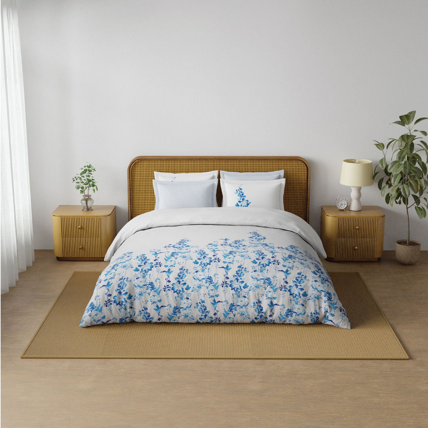 Spaces Riviera 100% Cotton 200 TC Percale Abstract Design Permium Large Bedsheet with 4 Pillow Covers, Beige