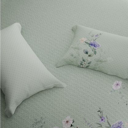 Spaces Riviera 100% Cotton 200 TC Percale Abstract Design Permium Large Bedsheet with 4 Pillow Covers, White