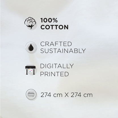 Spaces Riviera 100% Cotton 200 TC Percale Abstract Design Permium Large Bedsheet with 4 Pillow Covers, White