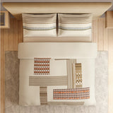 Spaces Vortex 100% Cotton 180 TC Percale Geometric Permium Large Bedsheet with 4 Pillow Covers, Beige