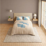 Spaces Vortex 100% Cotton 180 TC Percale Geometric Permium Large Bedsheet with 4 Pillow Covers, Eggnog