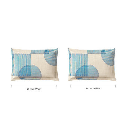 Spaces Vortex 100% Cotton 180 TC Percale Geometric Permium Large Bedsheet with 4 Pillow Covers, Eggnog