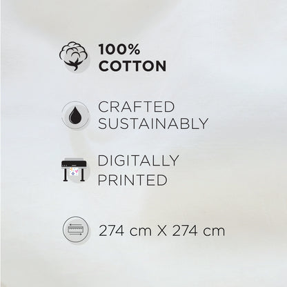 Spaces Vortex 100% Cotton 180 TC Percale Geometric Permium Large Bedsheet with 4 Pillow Covers, Eggnog