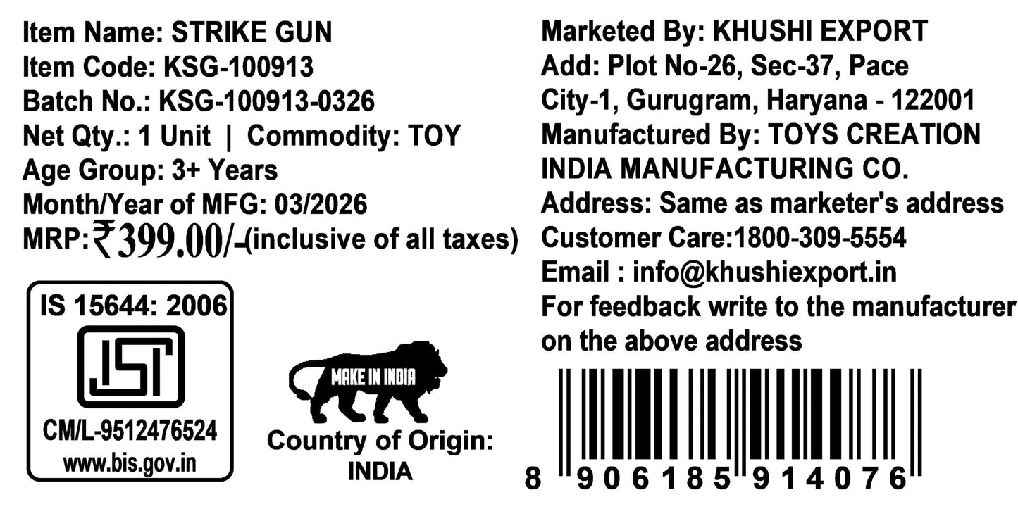 Kriiddaank Strike Gun Toy - Kids Safe Soft Bullet Blaster with Foam Bullets, Sound & Projection Lights