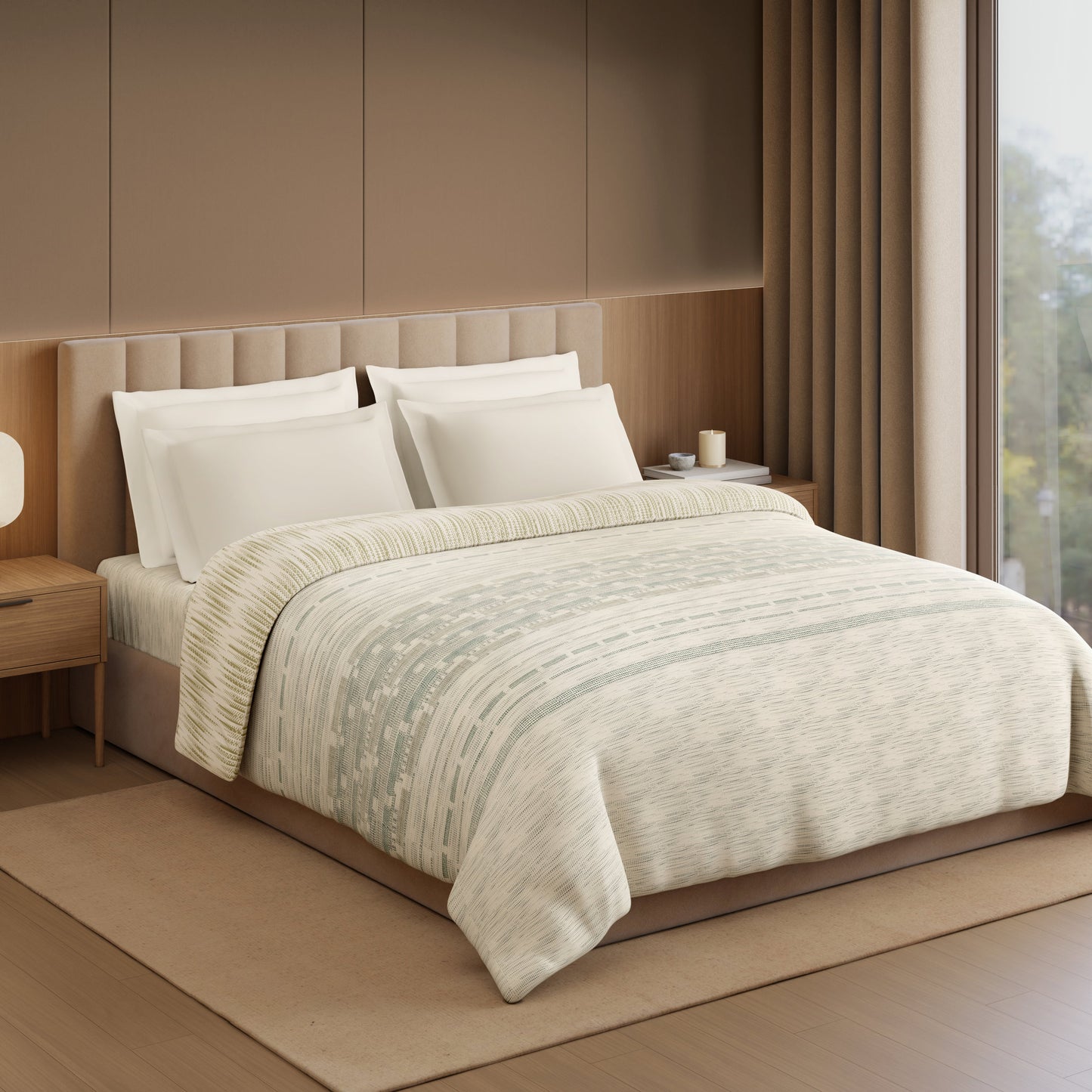 Spaces Luxury Loom Impressions 100% Egyptian Cotton Double Quilt, 350 TC, Geometric, White