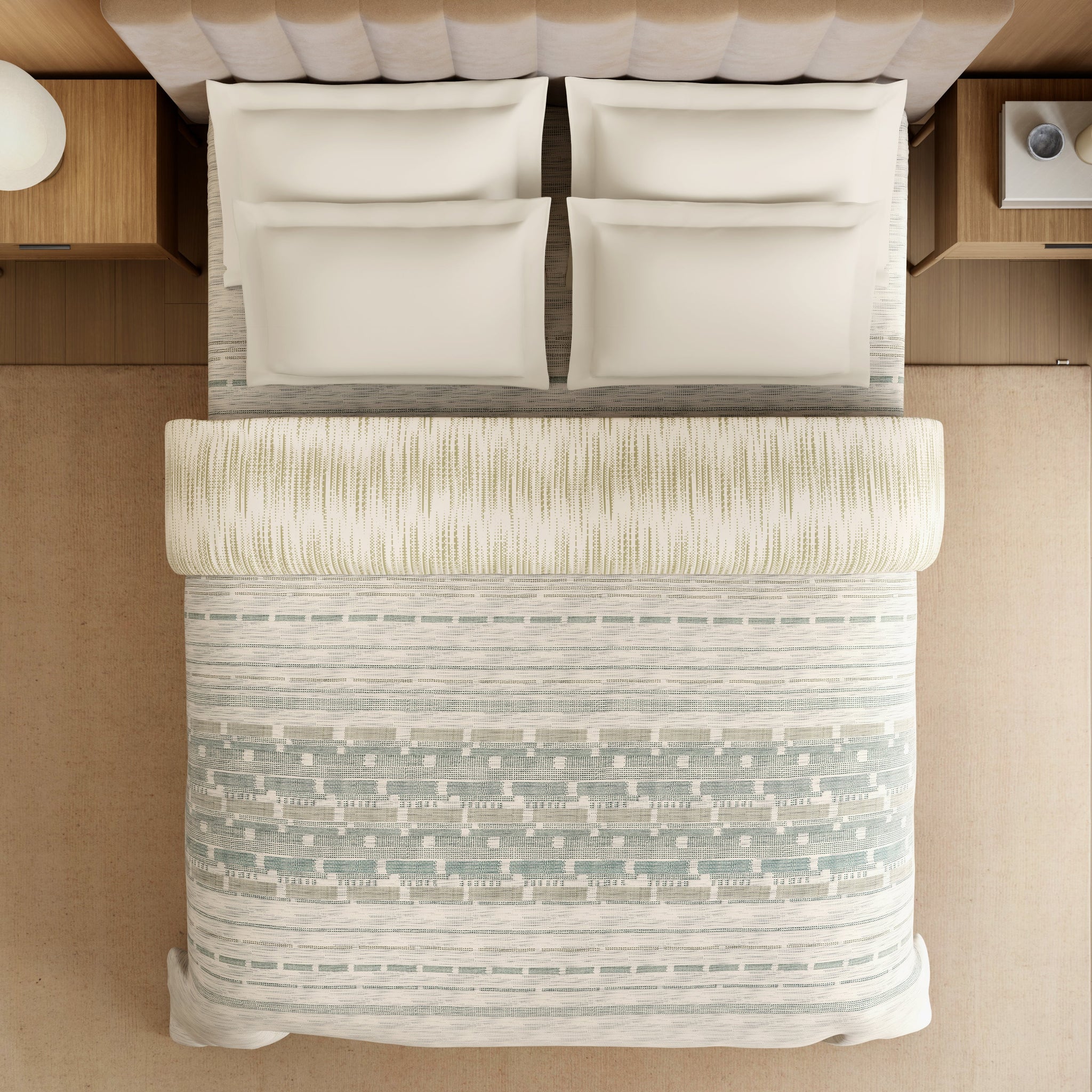 Spaces Luxury Loom Impressions 100% Egyptian Cotton Double Quilt, 350 TC, Geometric, White