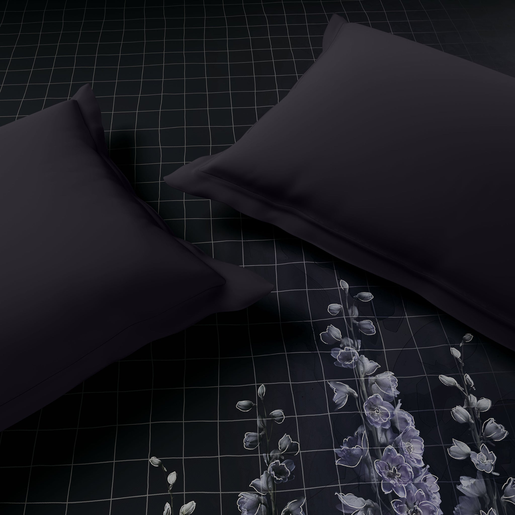 Spaces Elegance Noir 100% Cotton Double Quilt, 210TC, Floral, Dark Grey