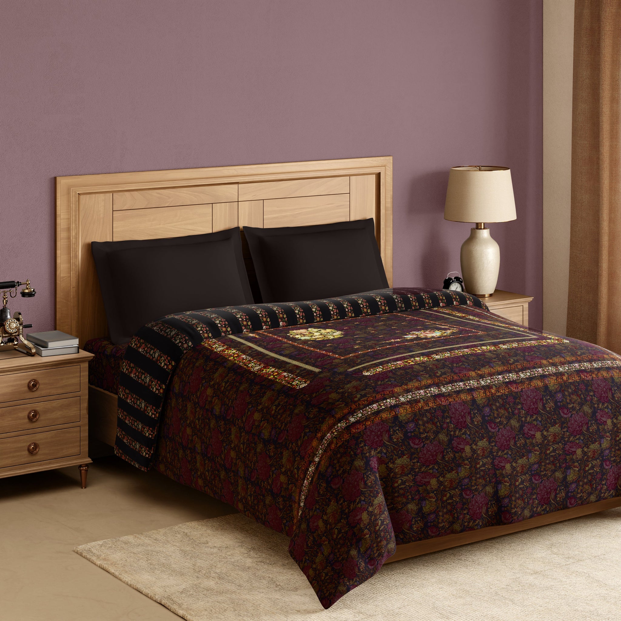 Spaces Rangana Digital 100% Cotton Double Quilt, 300 TC, Floral, Orange
