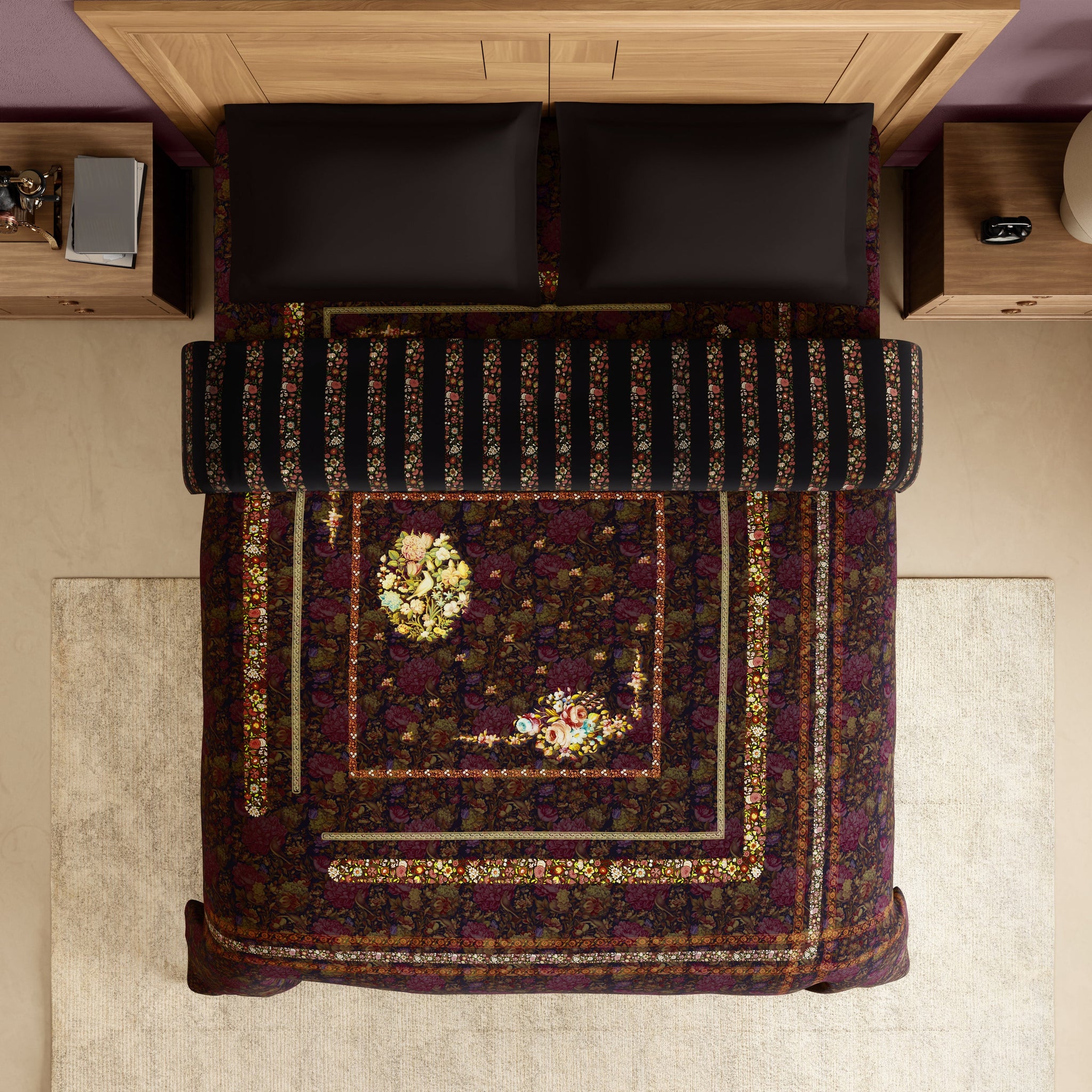 Spaces Rangana Digital 100% Cotton Double Quilt, 300 TC, Floral, Orange