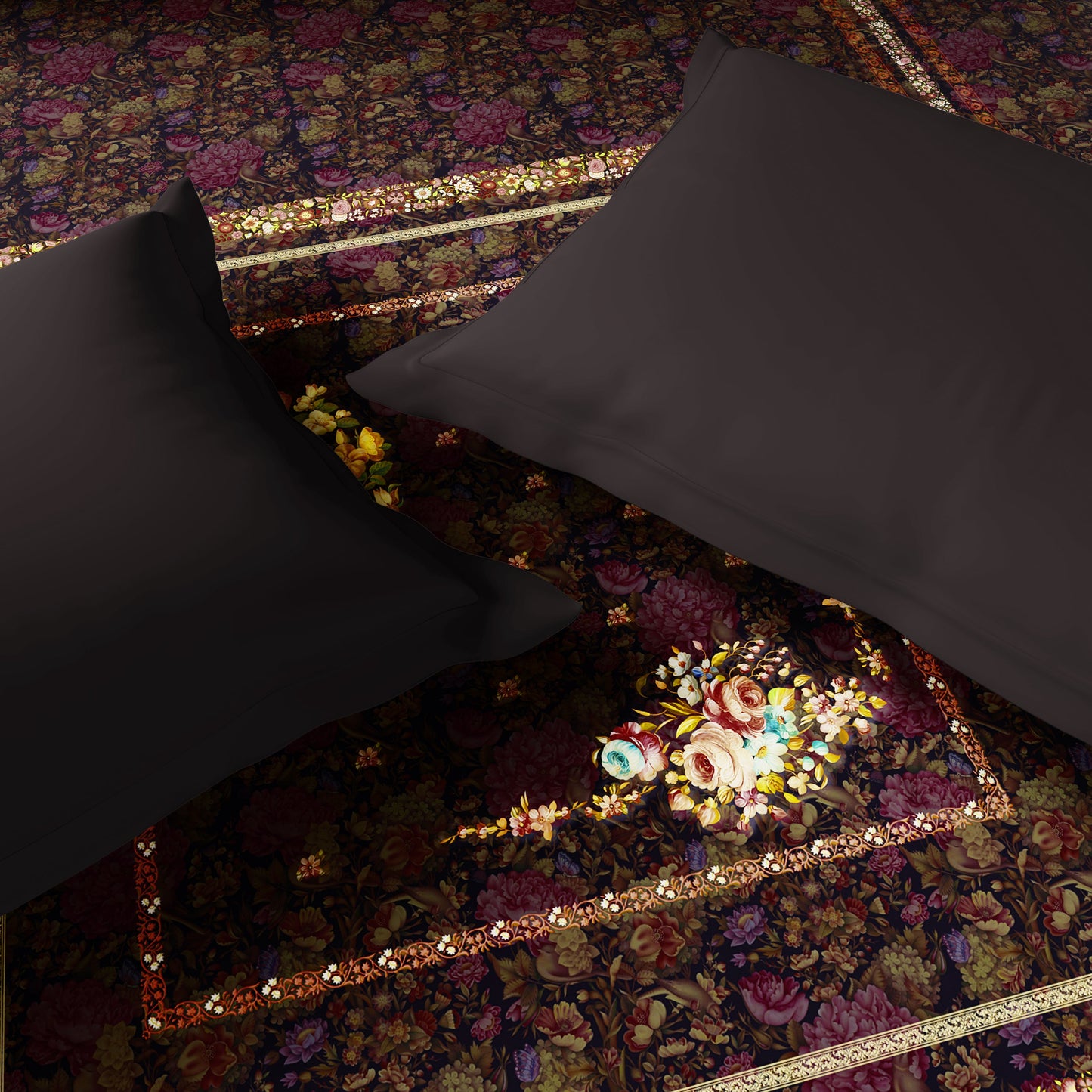 Spaces Rangana Digital 100% Cotton Double Quilt, 300 TC, Floral, Orange
