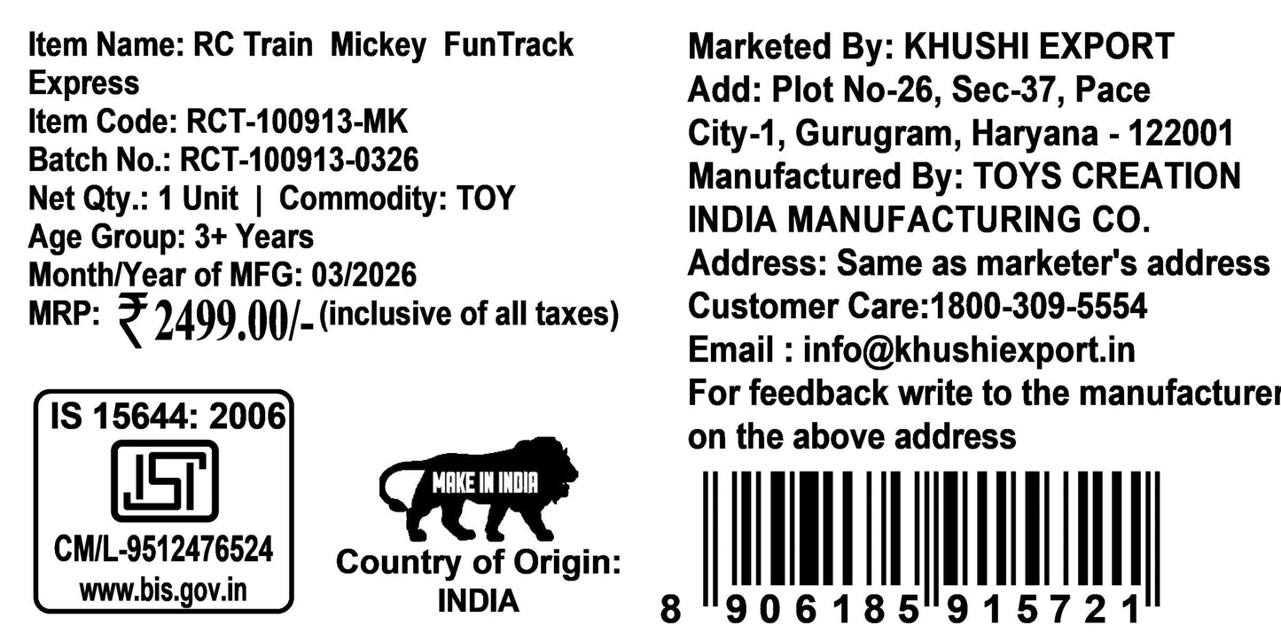 Kriiddaank Mickey Theme Remote Control Train Toy for Kids