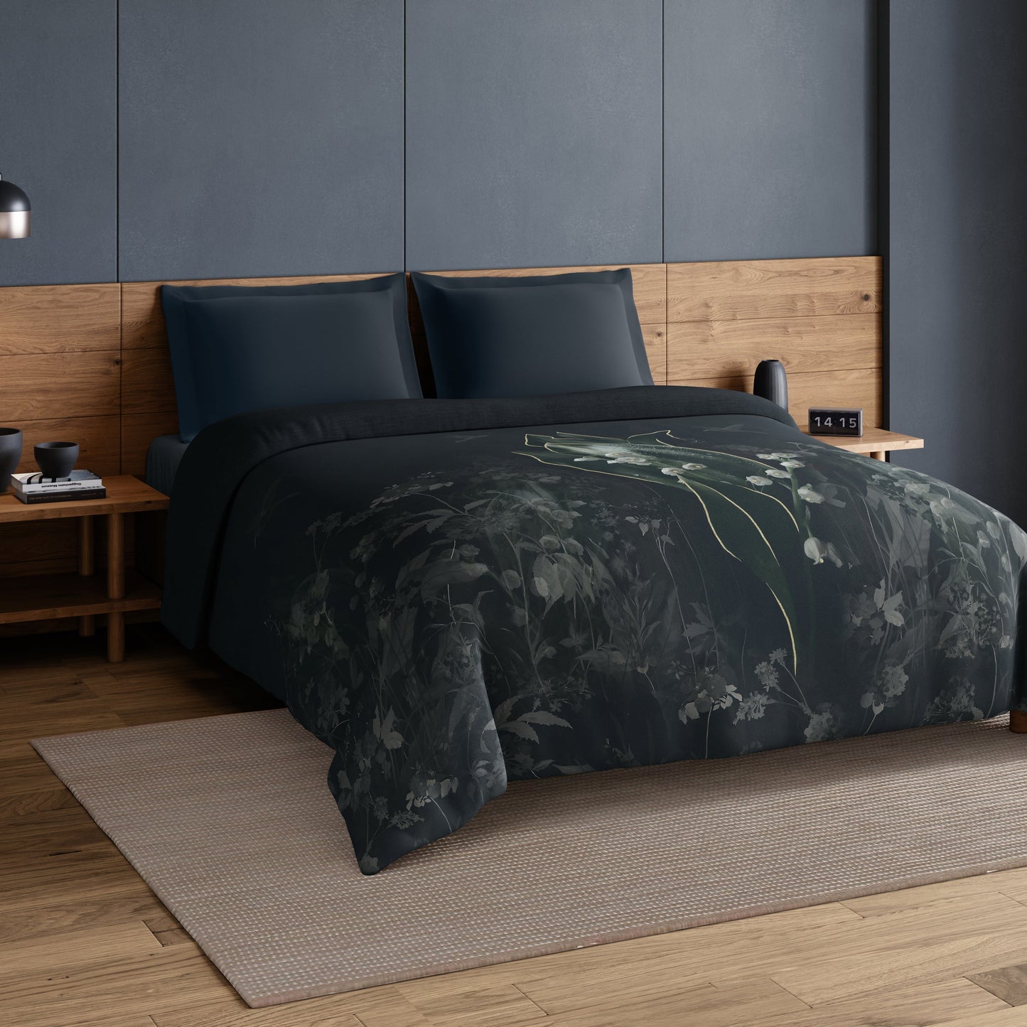 Spaces Elegance Noir 100% Cotton Double Quilt, 210TC, Floral, Dark Teal