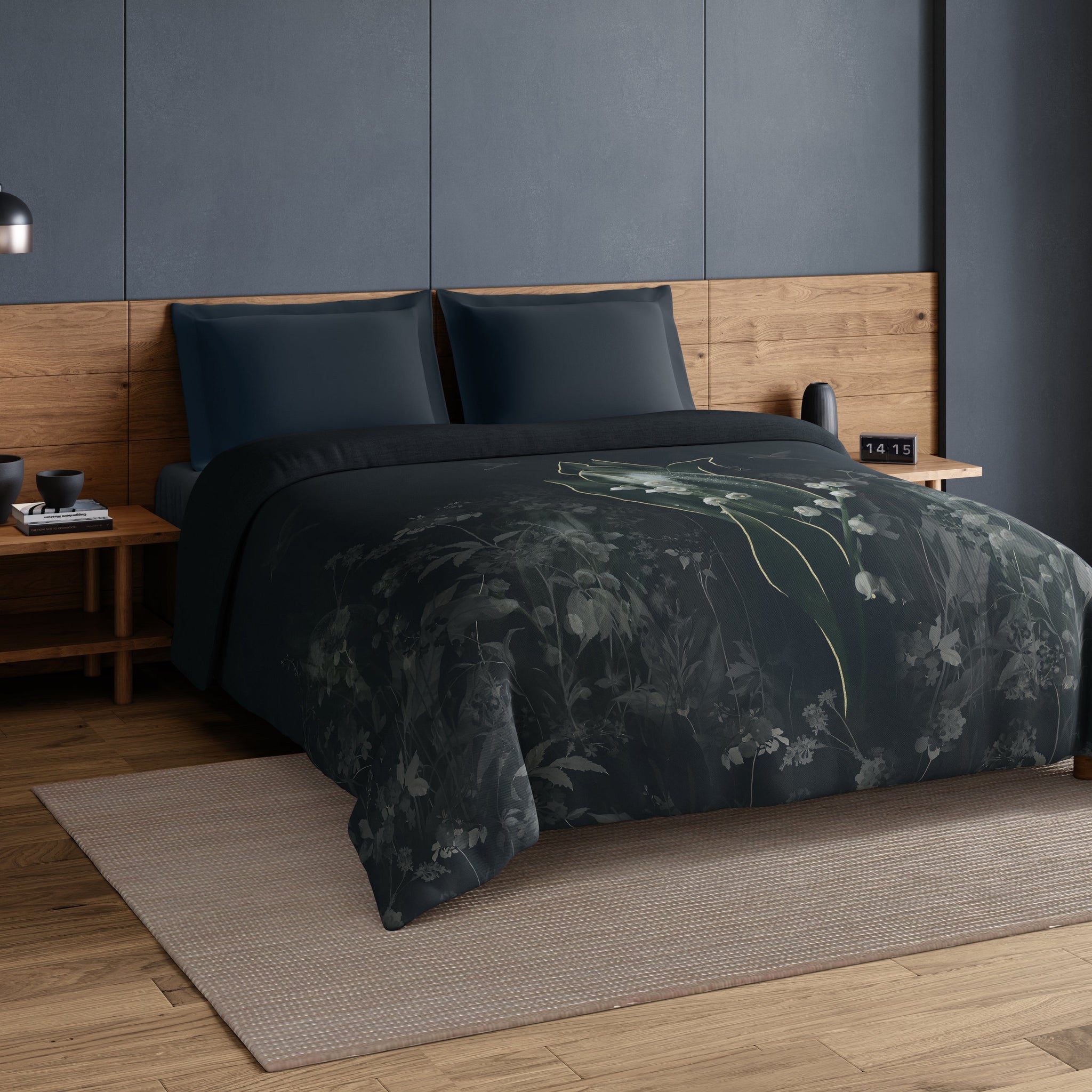 Spaces Elegance Noir 100% Cotton Double Quilt, 210TC, Floral, Dark Teal