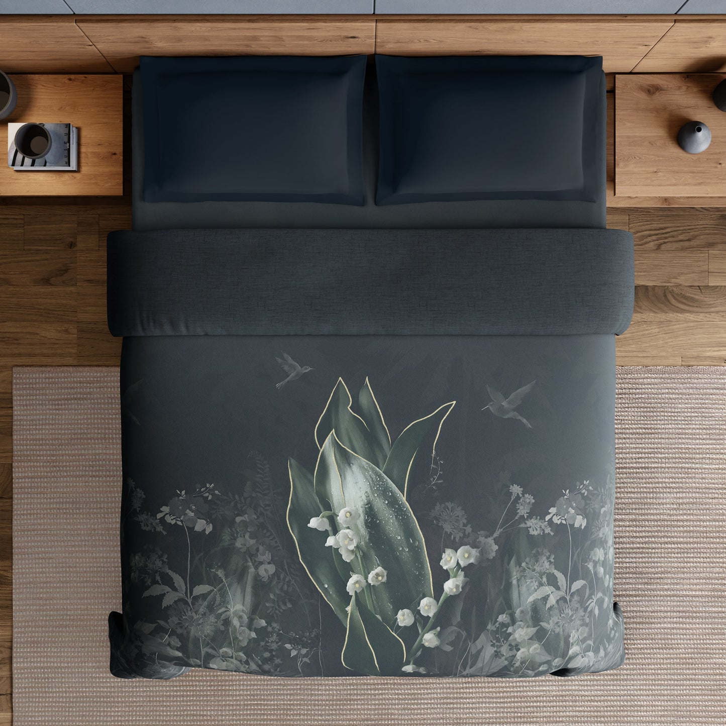 Spaces Elegance Noir 100% Cotton Double Quilt, 210TC, Floral, Dark Teal