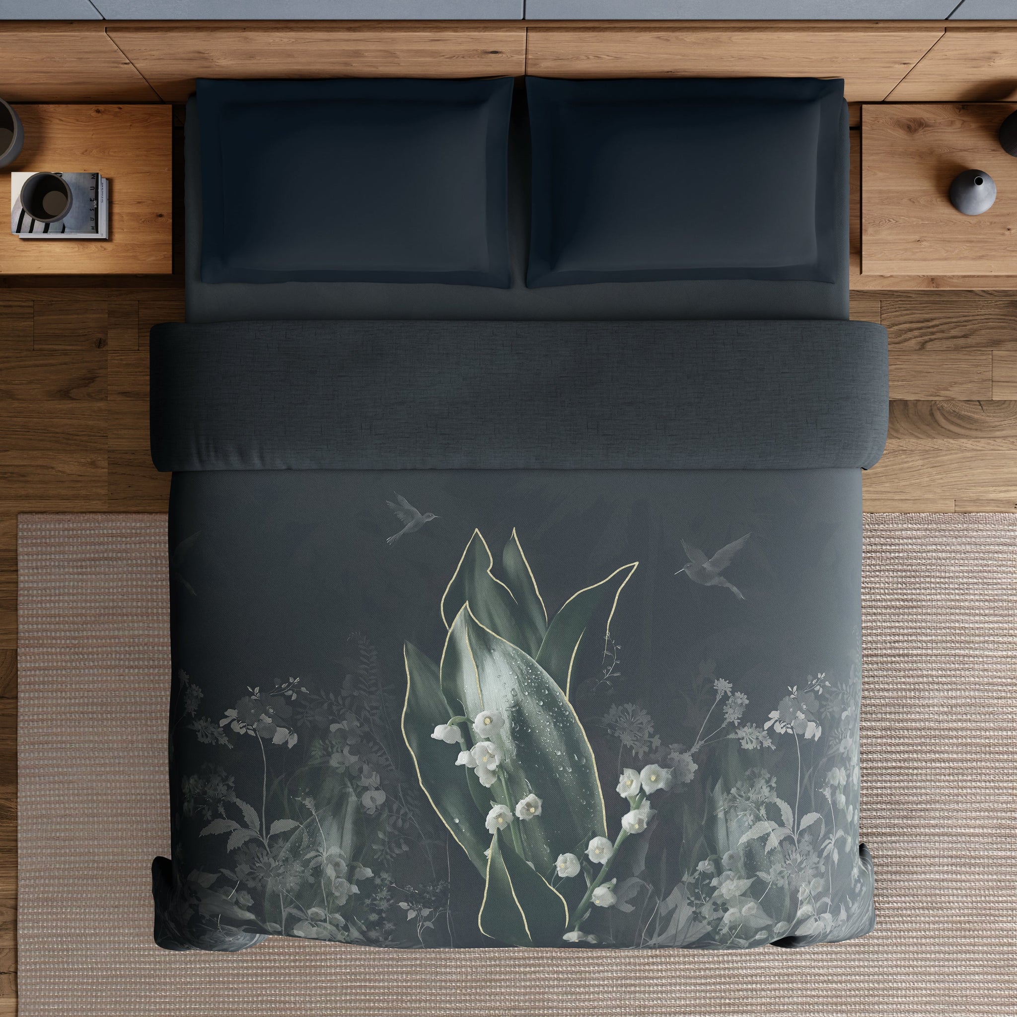 Spaces Elegance Noir 100% Cotton Double Quilt, 210TC, Floral, Dark Teal