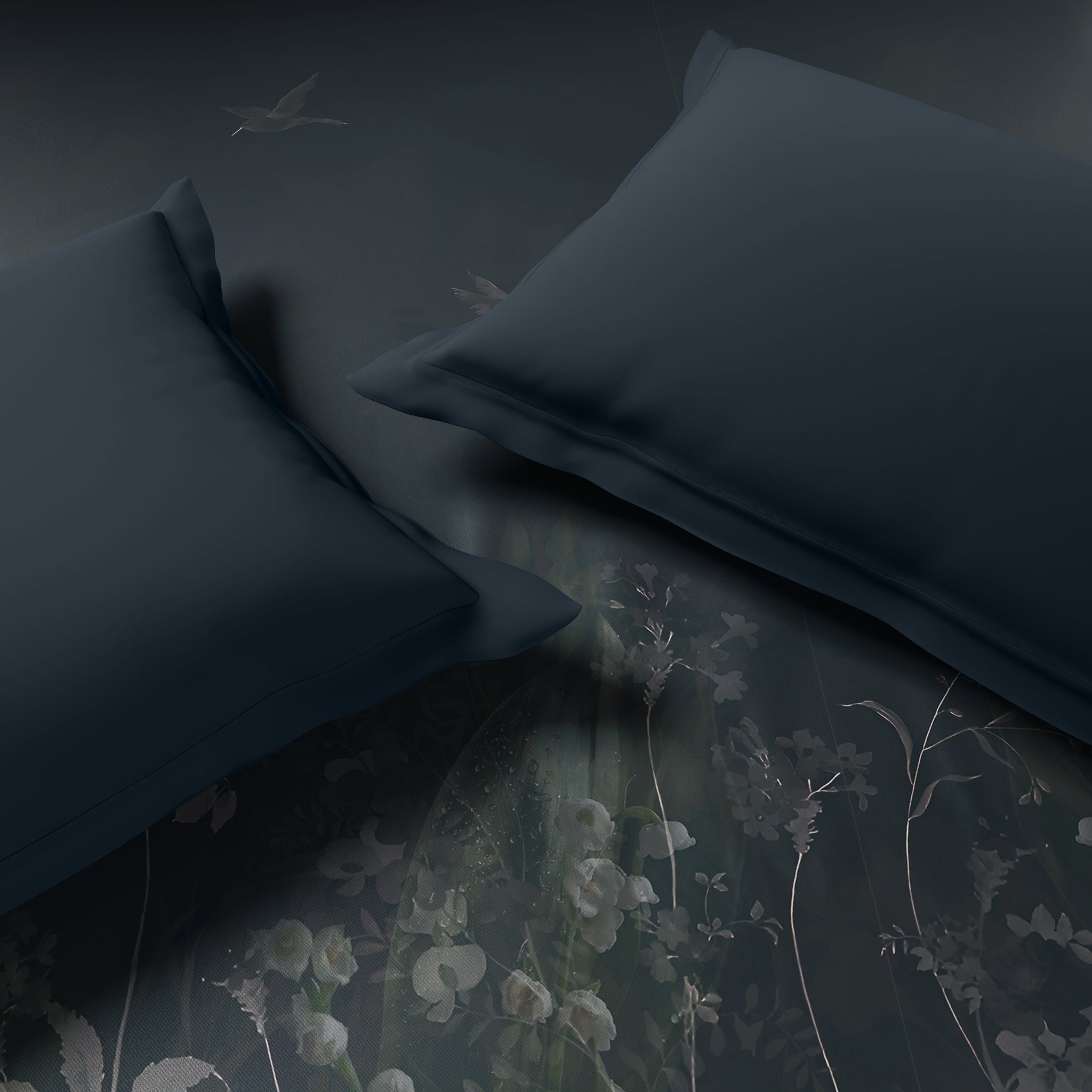 Spaces Elegance Noir 100% Cotton Double Quilt, 210TC, Floral, Dark Teal