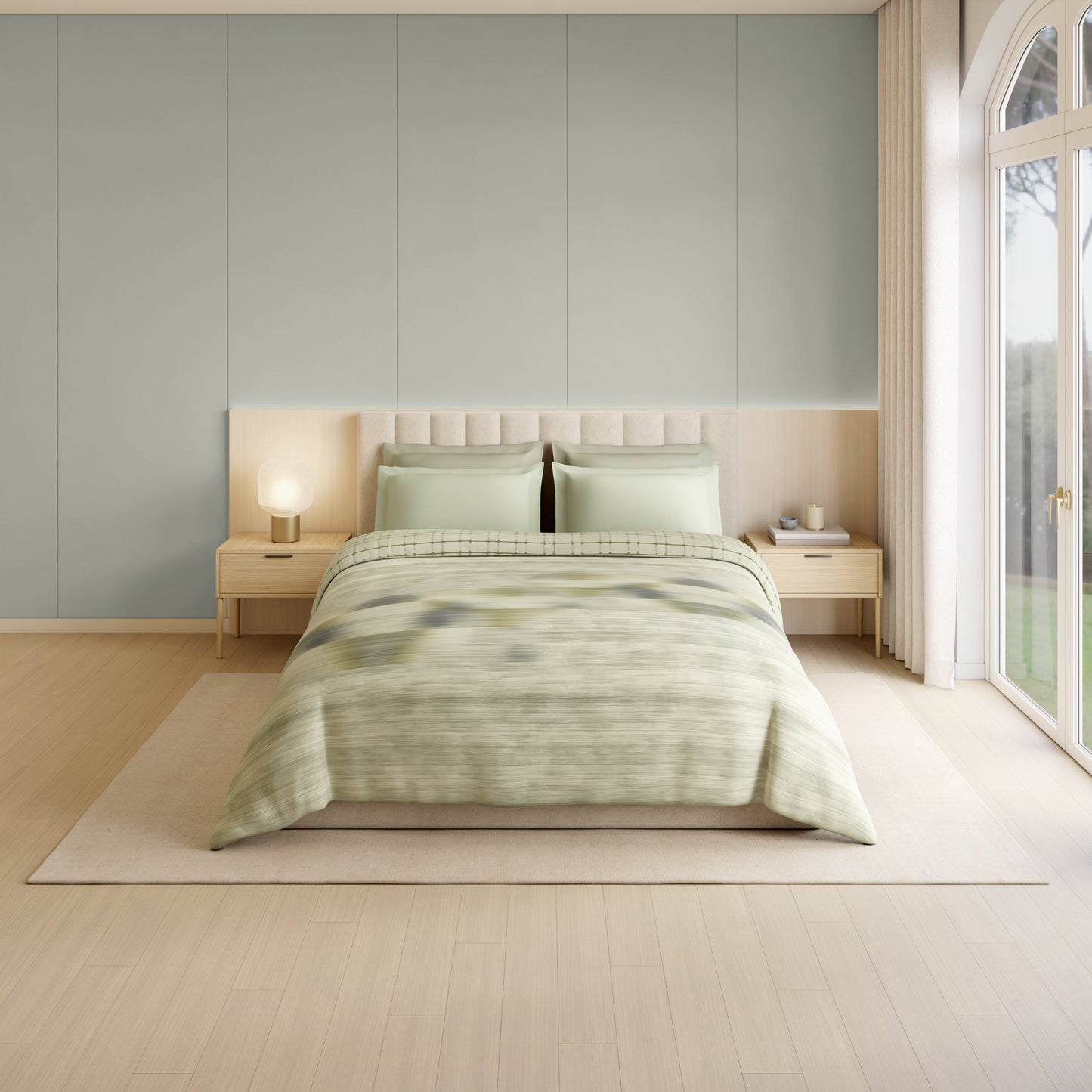 Spaces Luxury Loom Impressions 100% Egyptian Cotton Double Quilt, 350 TC, Geometric, Light Green