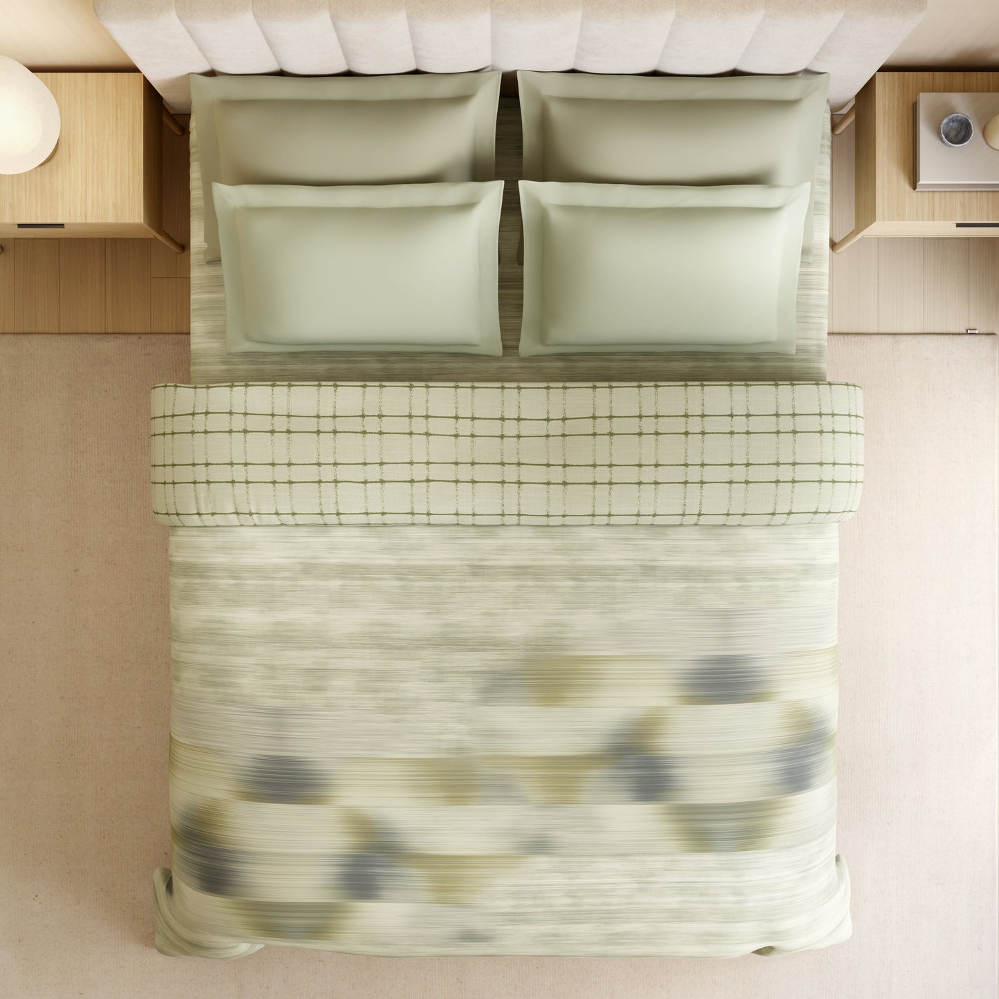 Spaces Luxury Loom Impressions 100% Egyptian Cotton Double Quilt, 350 TC, Geometric, Light Green