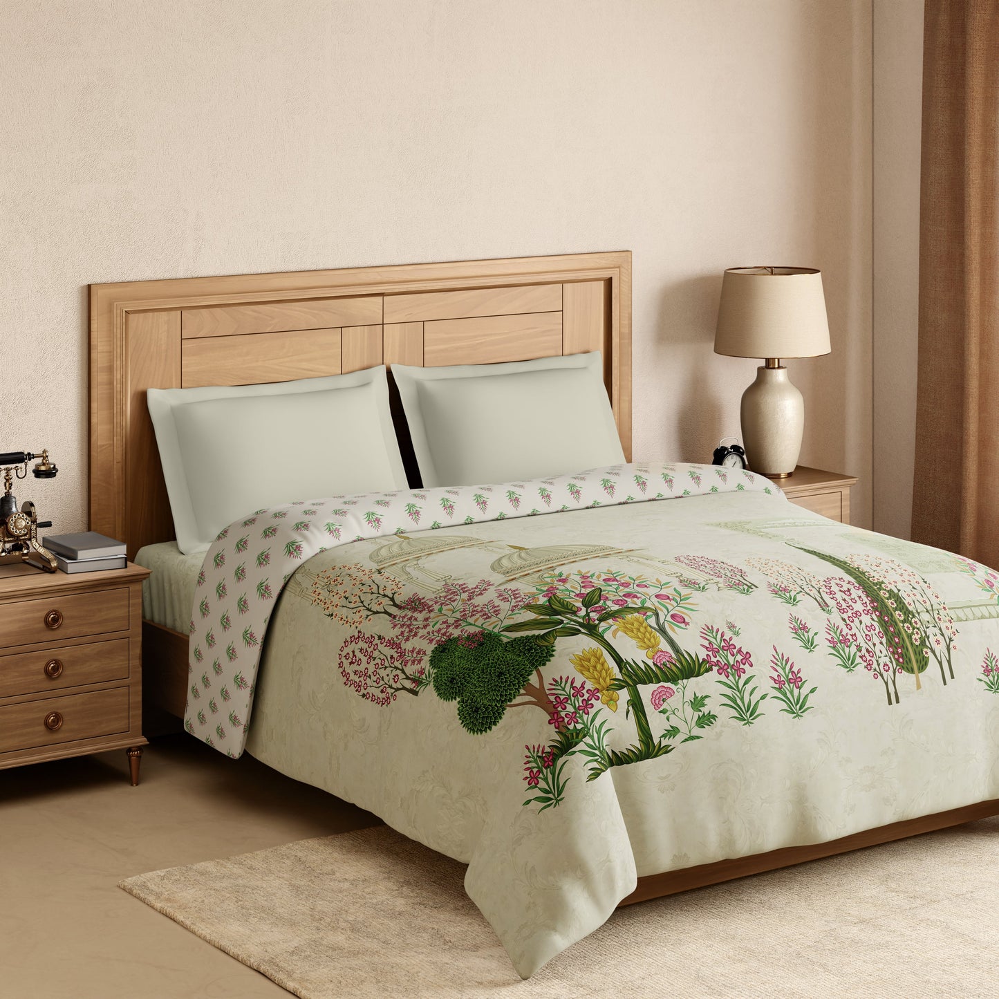 Spaces Rangana Digital 100% Cotton Double Quilt, 300 TC, Ornate, Light Yellow