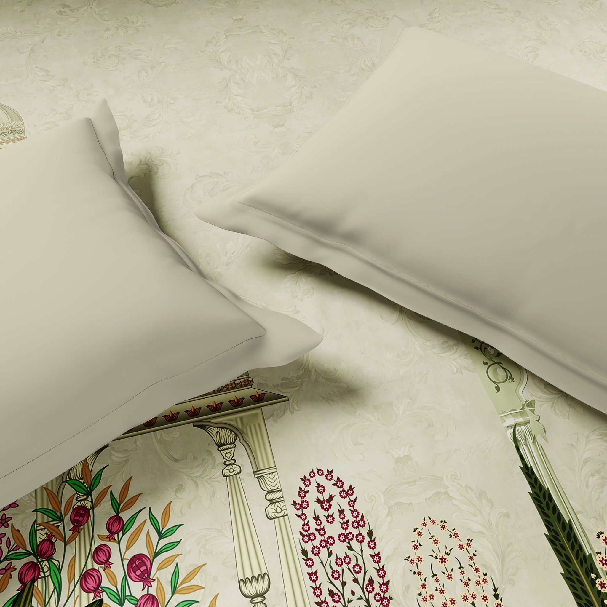 Spaces Rangana Digital 100% Cotton Double Quilt, 300 TC, Ornate, Light Yellow