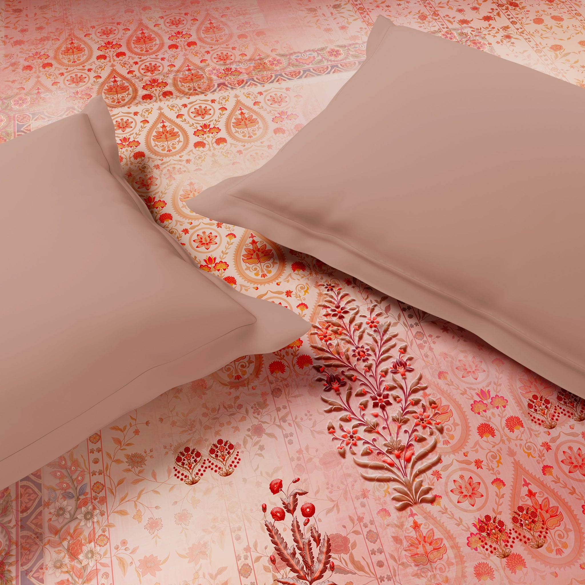 Spaces Rangana Digital 100% Cotton Double Quilt, 300 TC, Ornate, Light Pink