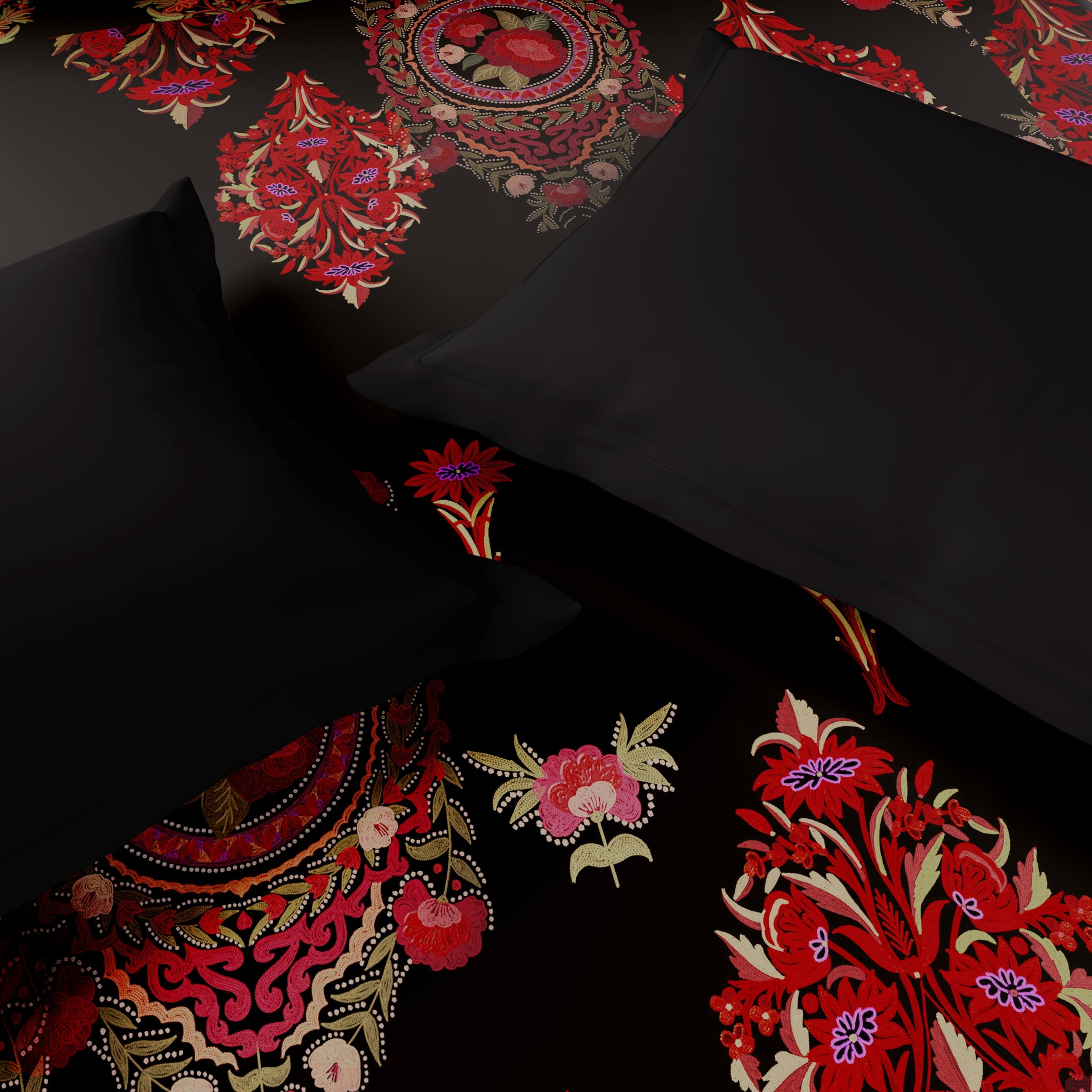 Spaces Rangana Digital 100% Cotton Double Quilt, 300 TC, Floral, Red