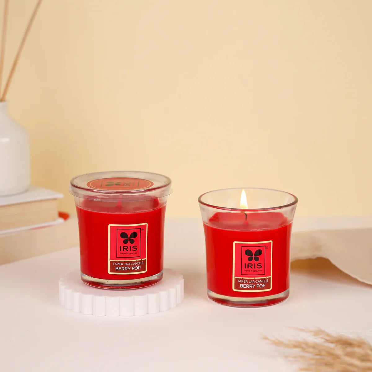 IRIS Berry Pop Taper Jar Candles 110GM