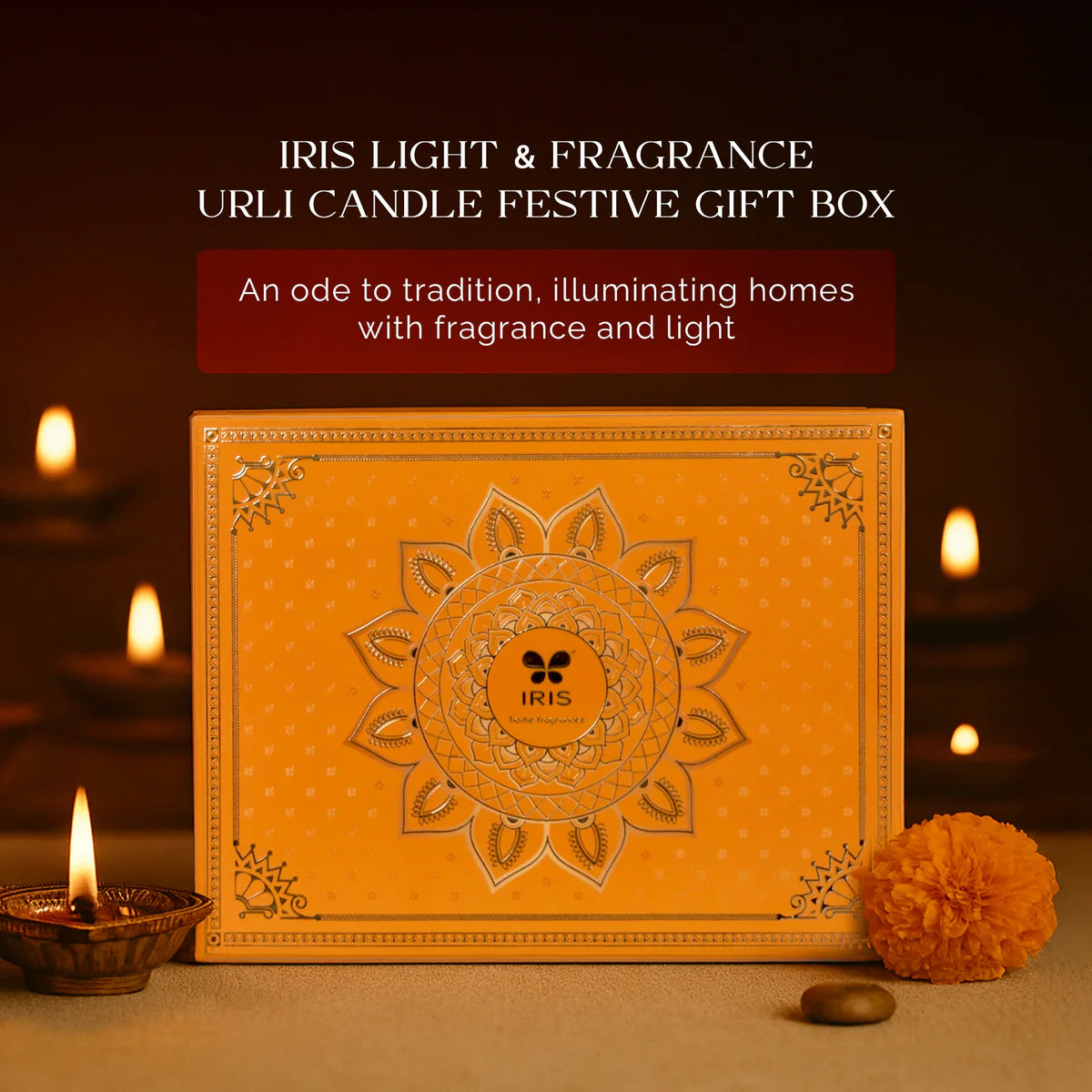 IRIS Festive Gift Set with Diya, Urli Candle & Tealight