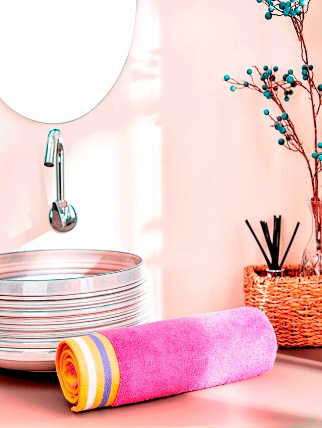 Decor Zest Sunshine Rose Bath Towel Pink & Yellow  75cm x 1.5m